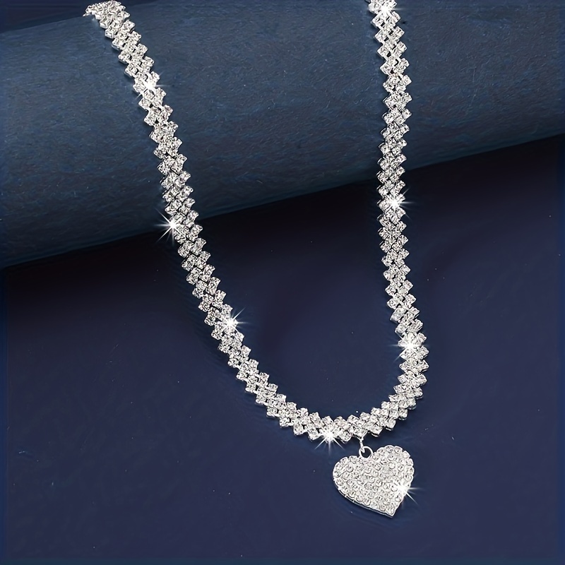 Rhinestone Heart & Rhombus Necklace Bracelet Set